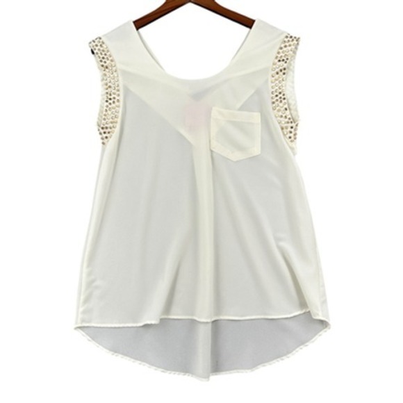 Romeo & Juliet Couture Top Sleeveless Embellished Ivory Pocket Casual Medium - Picture 1 of 6